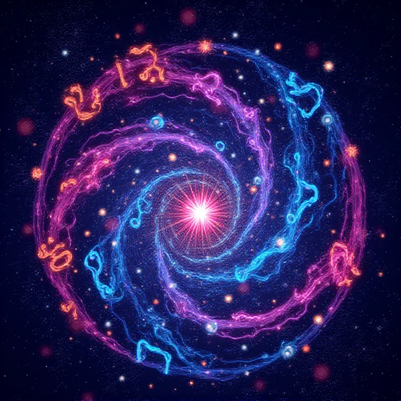 A vibrant, colorful image of astrological signs swirling in the cosmos.