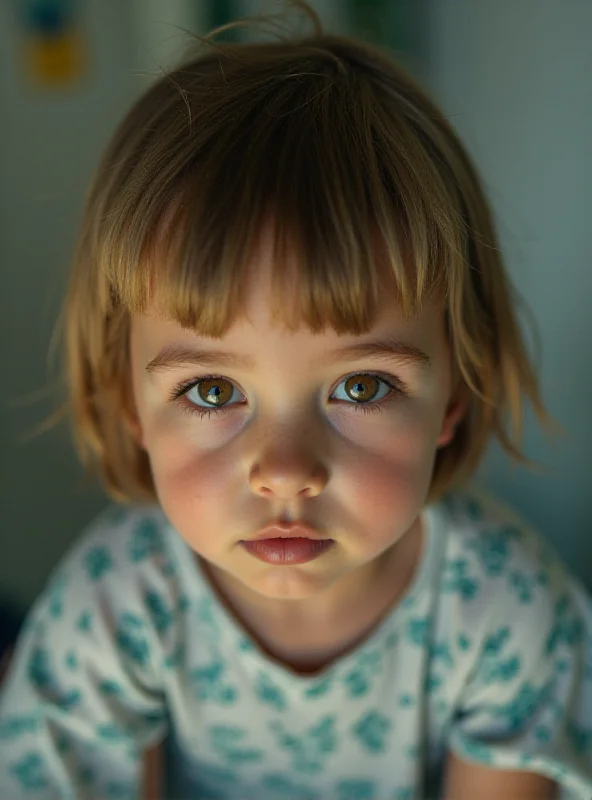 A close-up shot of a young girl with a hopeful expression, possibly in a hospital setting.