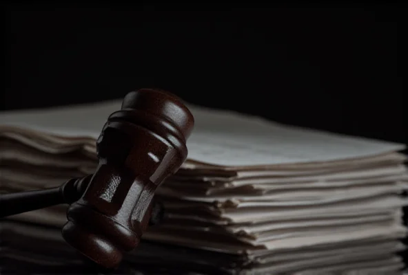 A gavel resting on a stack of legal documents, symbolizing the legal battles and court decisions related to the Auditorium of Rome case.