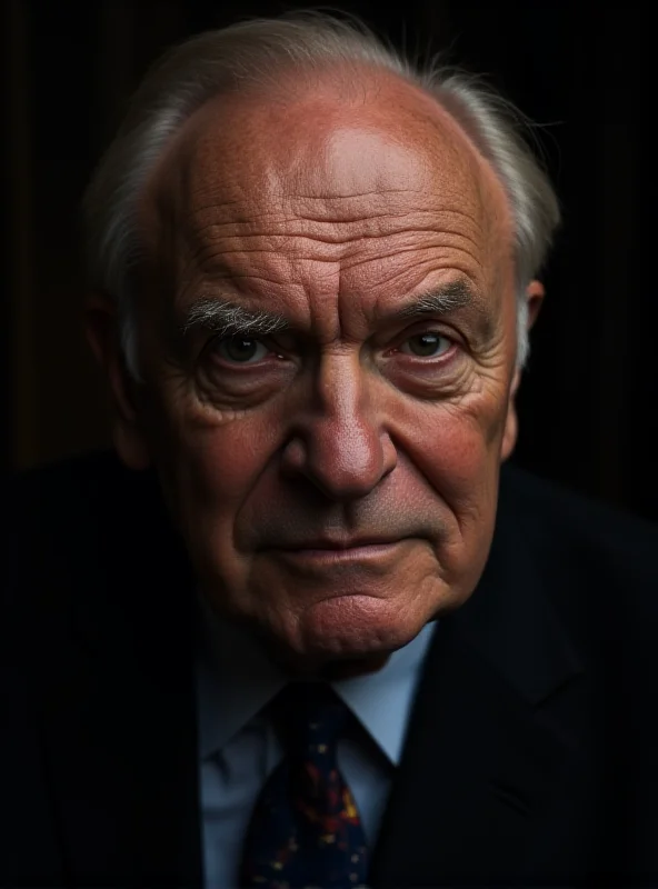 A portrait of Sir Anthony Hopkins, looking contemplative, with a backdrop suggesting a theatrical setting.