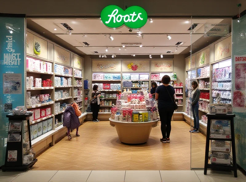 An interior shot of a Boots store in the United Kingdom, showcasing the beauty and skincare section with various brands and products on display.