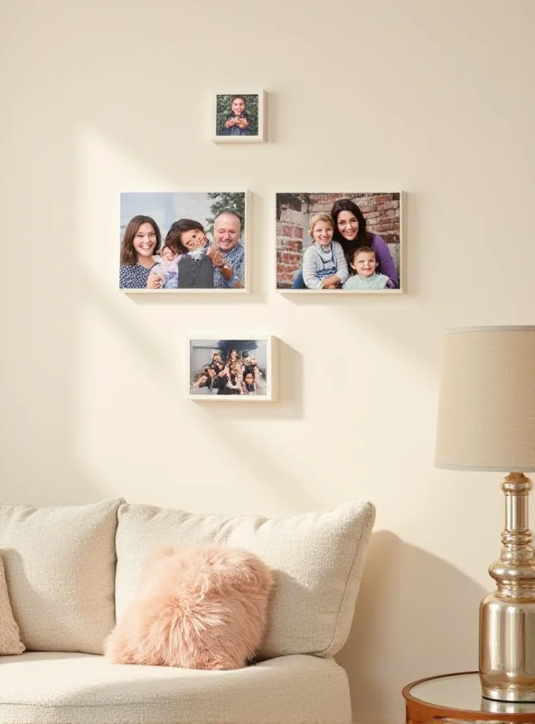 A set of three TilePix displayed on a wall in a modern living room.