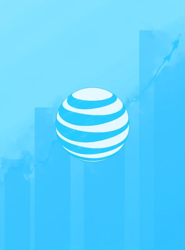 A stylized image of the AT&T logo against a background of rising stock charts, symbolizing the company's positive performance.