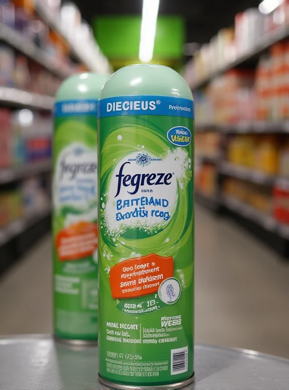 A can of Febreze Odor-Fighting Fabric Refresher To Go, Gain Original Scent, sitting on a shelf in a Walmart store.