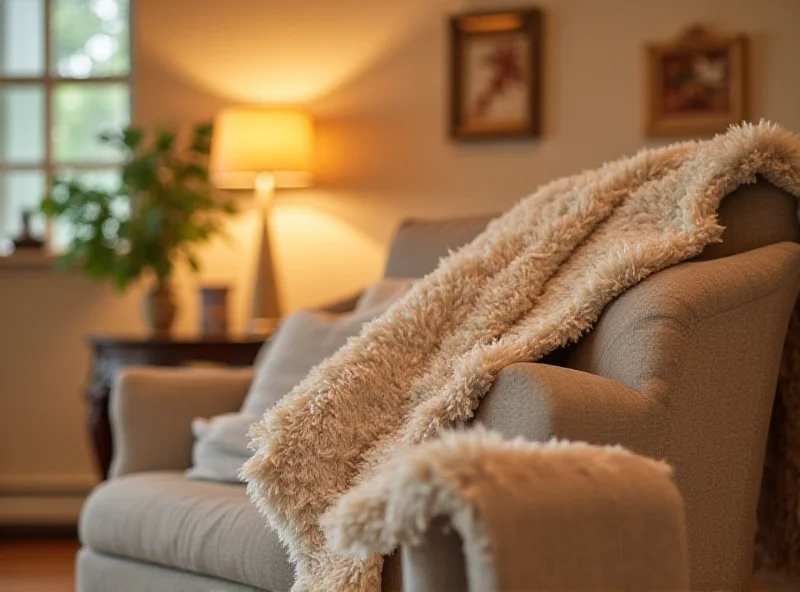 A cozy living room with a DHP Cooper Loveseat and a warm throw blanket.