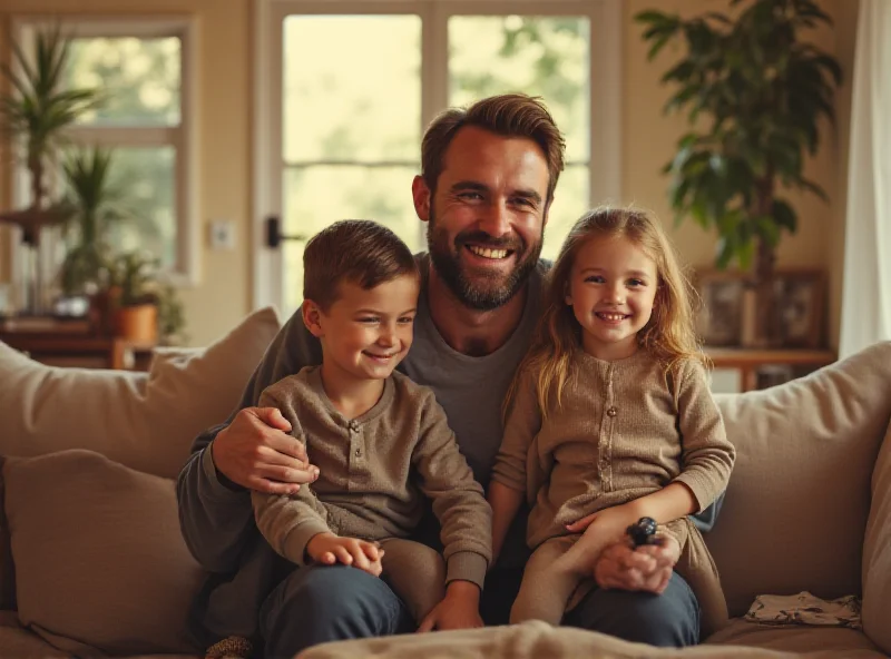 A man spending time with his family in a modern home setting.