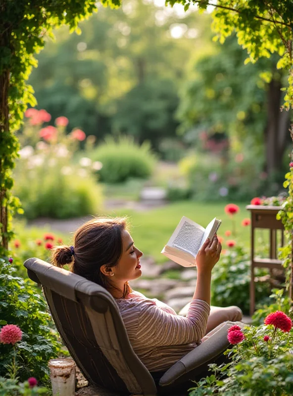 A person relaxing outdoors with a book and a cup of coffee.