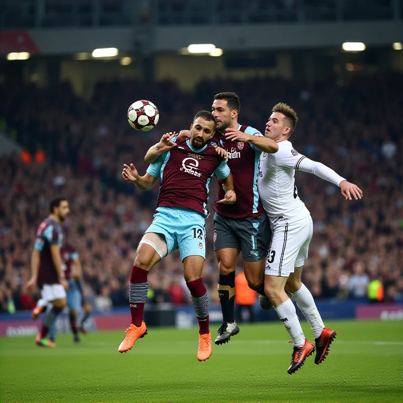 Aston Villa and Real Madrid players challenging for the ball