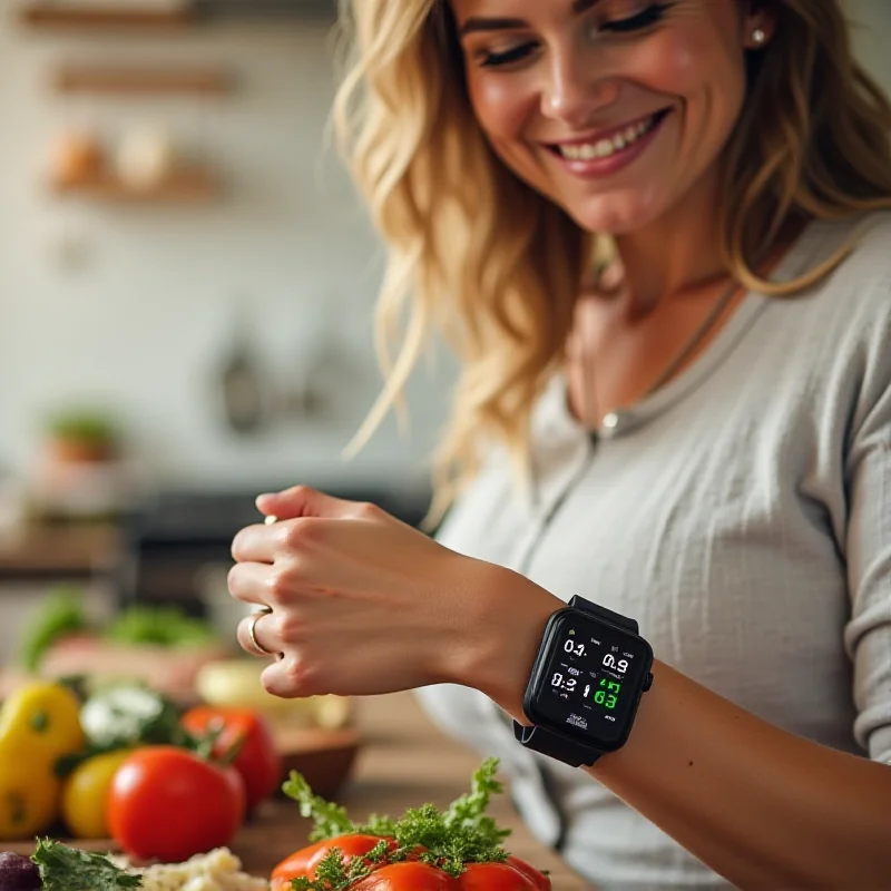 A person happily using multiple timers on their smartwatch while cooking a meal.