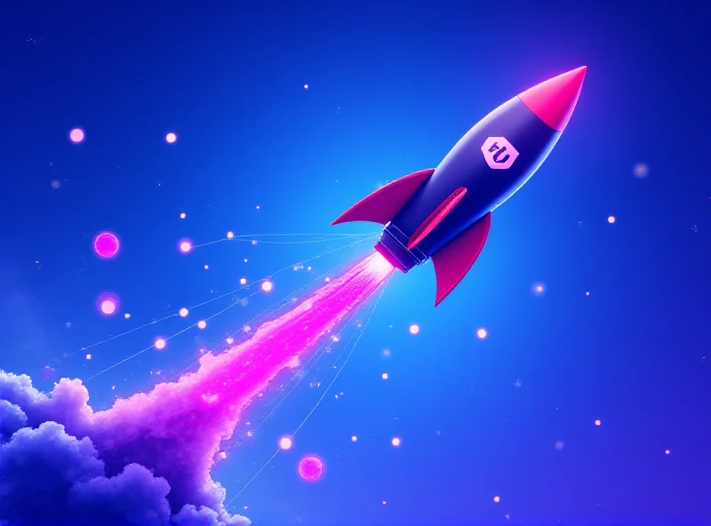 Illustration of a rocket launching with the Coinbase logo on it, representing project growth.