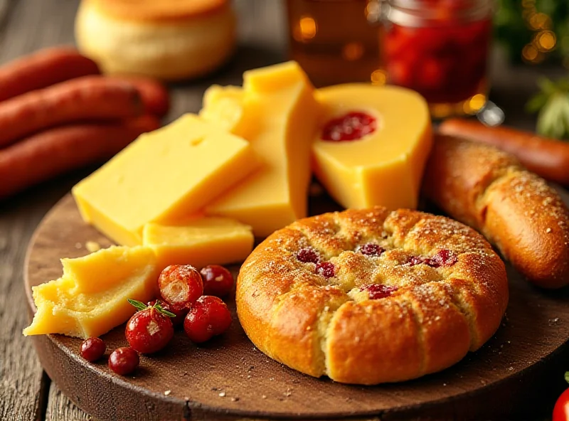 Close-up shot of traditional Slovak foods arranged on a wooden table