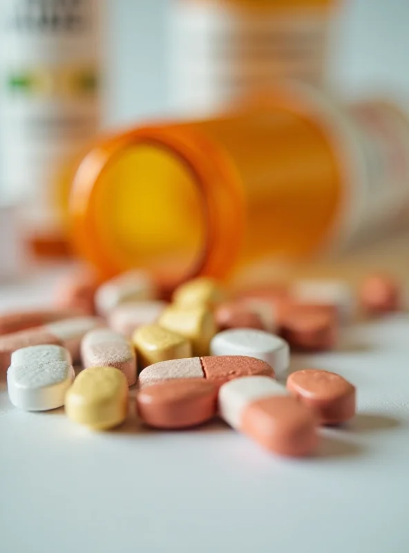 A close-up shot of pills spilling from a prescription bottle with the Novo Nordisk logo blurred in the background.