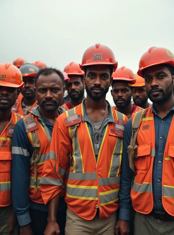 Ten Indian construction workers standing alongside Israeli authorities after being rescued from captivity in the West Bank.