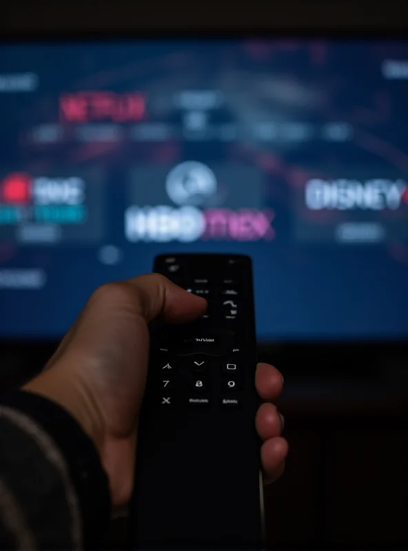 A person holding a remote control pointed at a tv screen showing various streaming service logos.