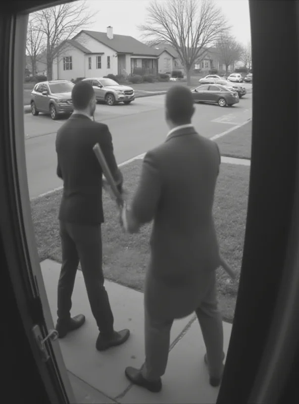 A screenshot from a doorbell camera showing figures engaged in a physical altercation on a residential street.