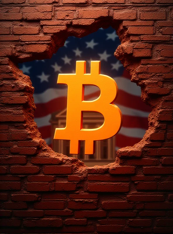 A digital rendering of Bitcoin breaking through a wall, symbolizing breaking resistance. The White House is faintly visible in the background.