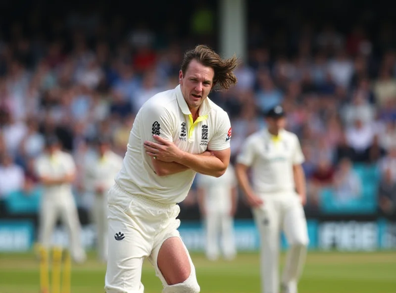 Mark Wood grimacing in pain during a cricket match.