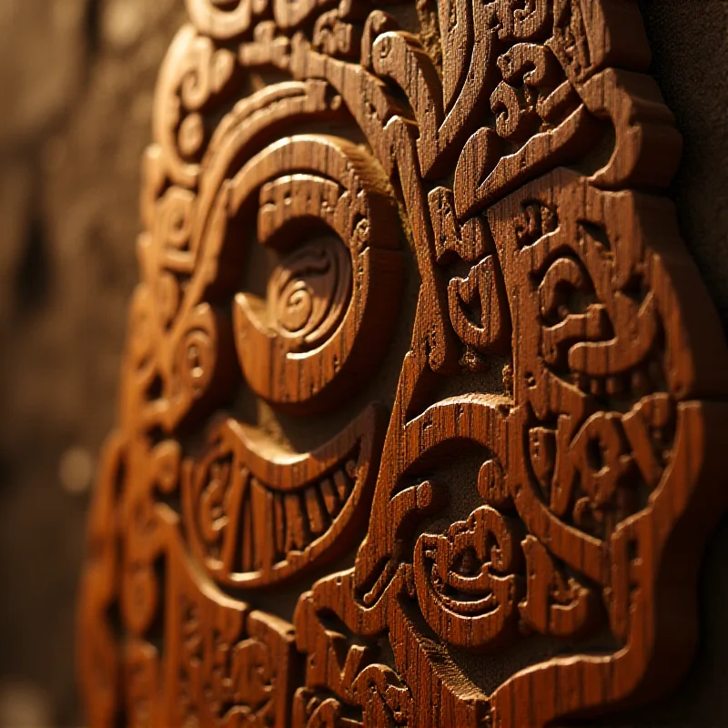 Close-up shot of intricate Māori carving