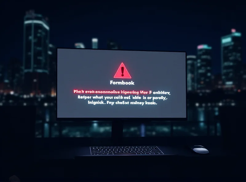 Illustration of computer screen with Formbook malware warning