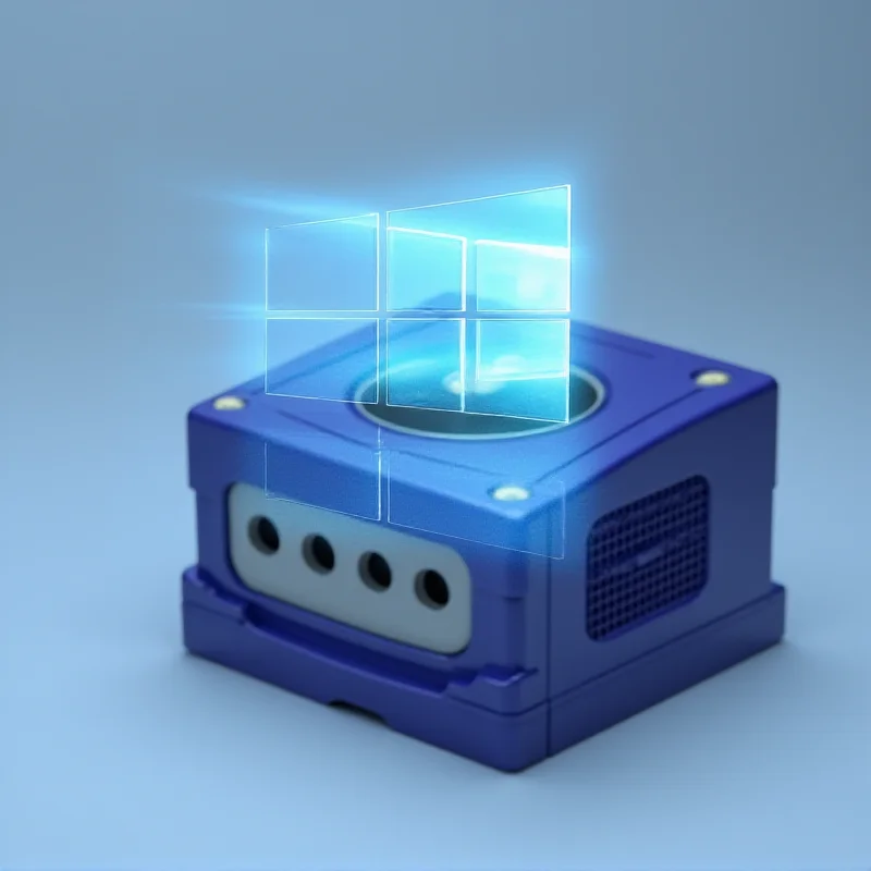 Conceptual image of Windows logo on a GameCube console