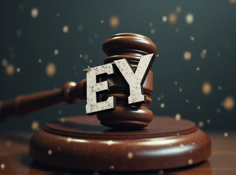 Conceptual image of a courtroom gavel hitting an EY logo.