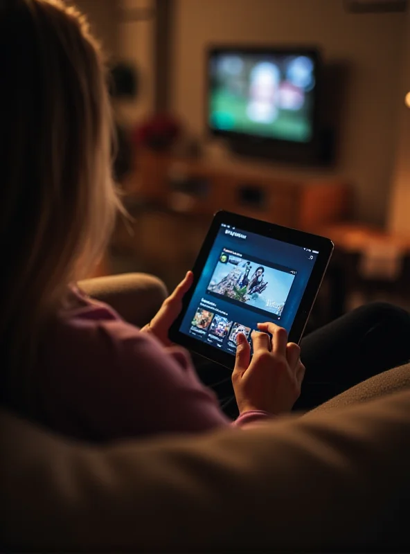 A person happily watching Peacock on their tablet.