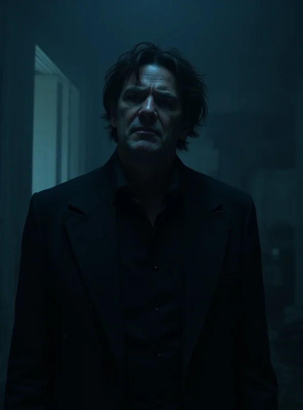 A still from the movie Heretic, featuring Hugh Grant looking sinister in a dark and atmospheric setting.