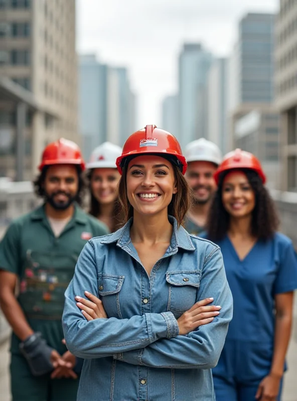 A diverse group of workers in various occupations smiling and looking confident.