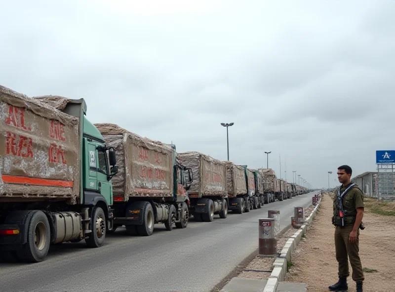 Humanitarian aid truck stopped at the border between Israel and Gaza