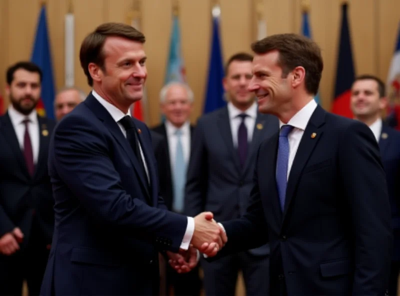 Emmanuel Macron and Keir Starmer shaking hands at a conference.