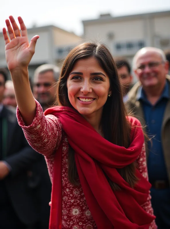 Malala Yousafzai smiling and waving during a public appearance in Pakistan.