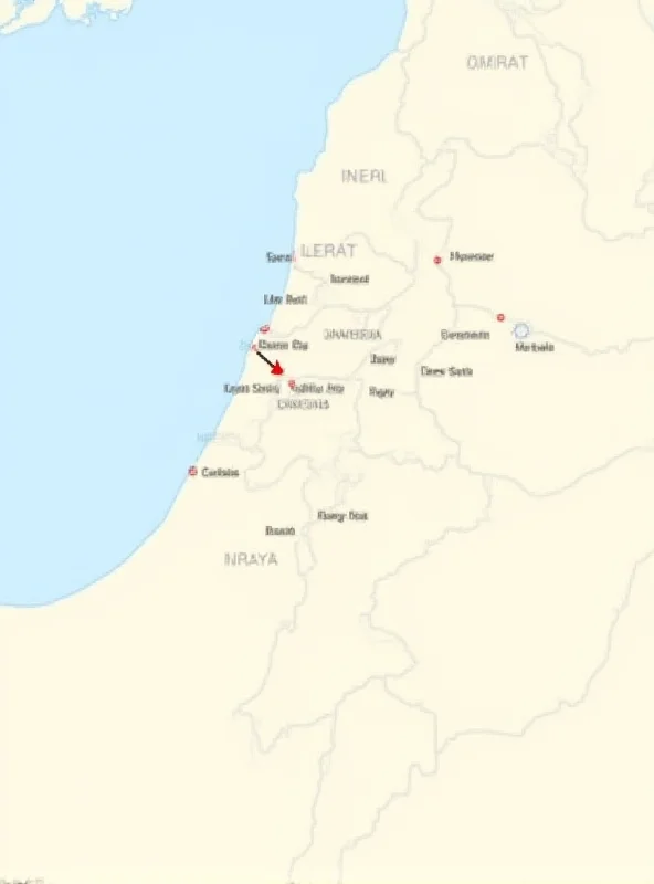 Map of the Middle East with focus on Israel and Lebanon