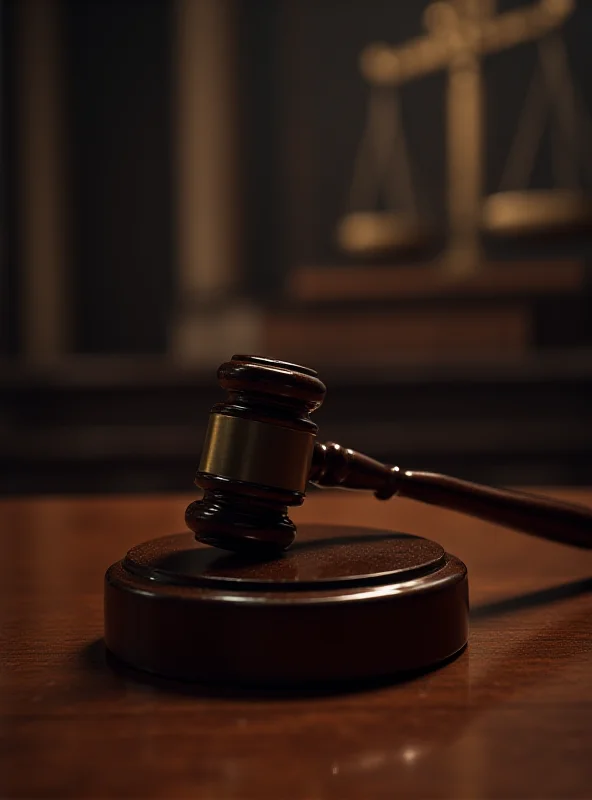 A gavel resting on a wooden block in a courtroom, symbolizing justice and legal proceedings.