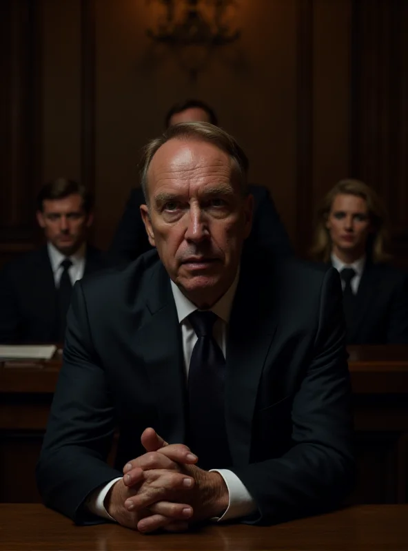 A courtroom scene with a pianist at the defendant's table looking distressed.