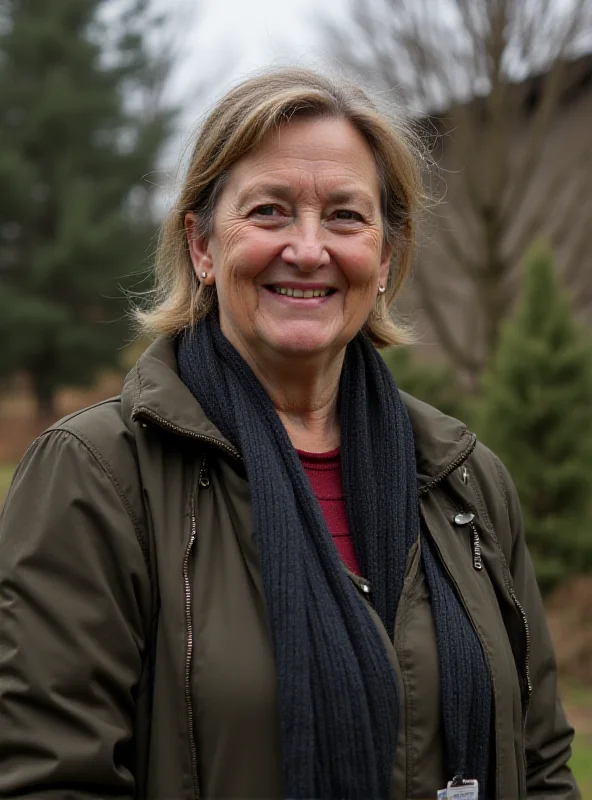 Portrait of Anne-Marie Cazalé, a 61-year-old woman with a warm smile, standing in front of a paper factory in France