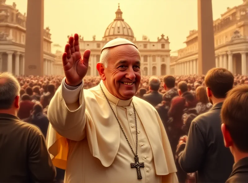 Illustration of Pope Francis waving to a crowd