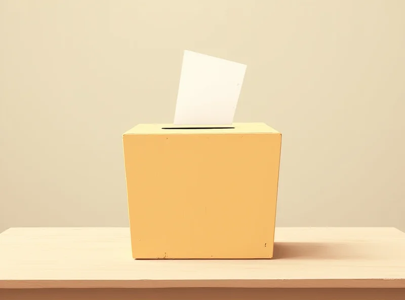 Illustration of a Romanian ballot box with voting papers, symbolizing the upcoming election amidst political turmoil.