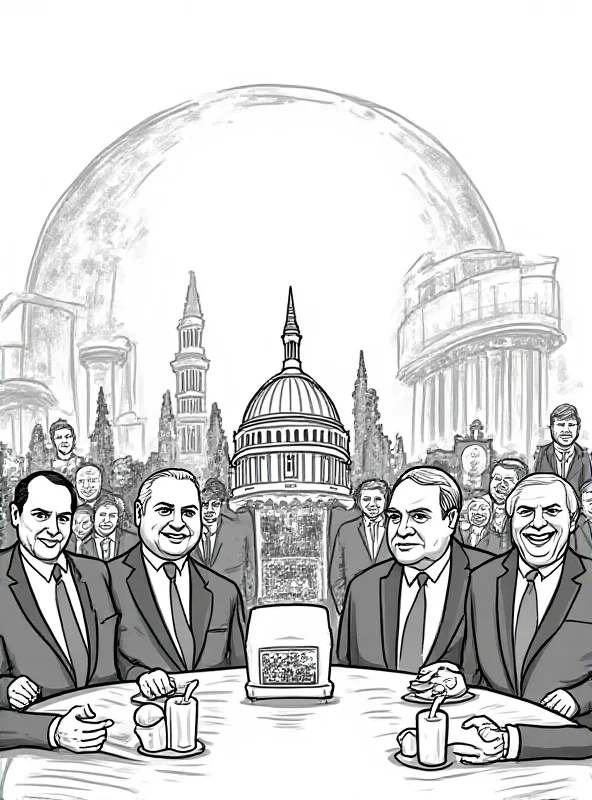 A political cartoon depicting world leaders in a humorous and satirical way.