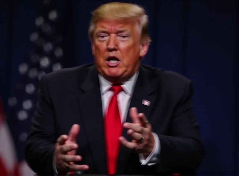 Donald Trump speaking at a podium with a concerned expression.