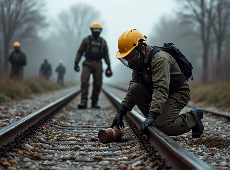 Bomb disposal experts working near train tracks in Paris.