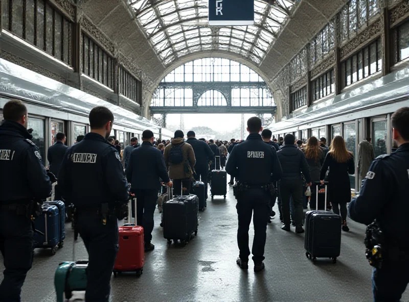 Gare du Nord train station in Paris with police and emergency vehicles present due to a bomb scare.