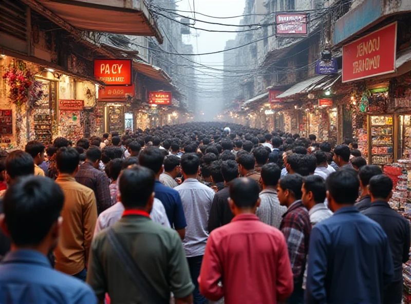 A vibrant market scene in India showcasing various smartphone vendors and bustling crowds, highlighting the competitive landscape.