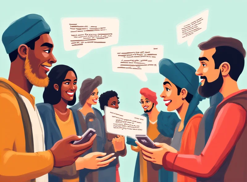 Illustration of diverse people from around the world communicating seamlessly via a real-time AI translation tool.