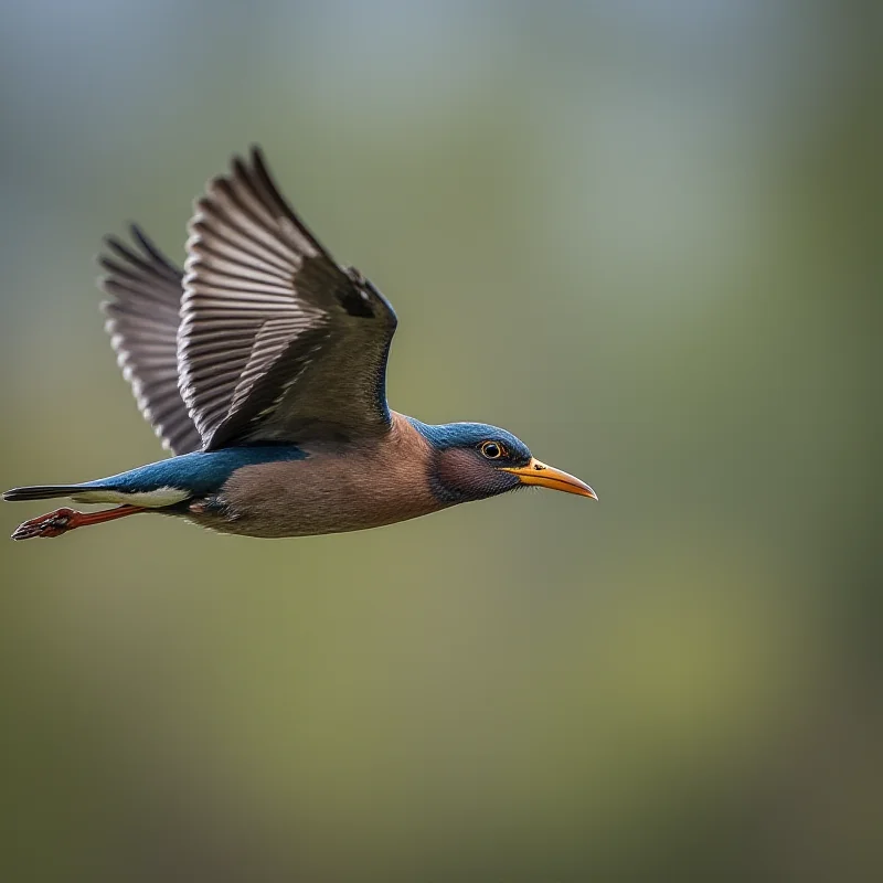 Close up of a migrating bird in flight