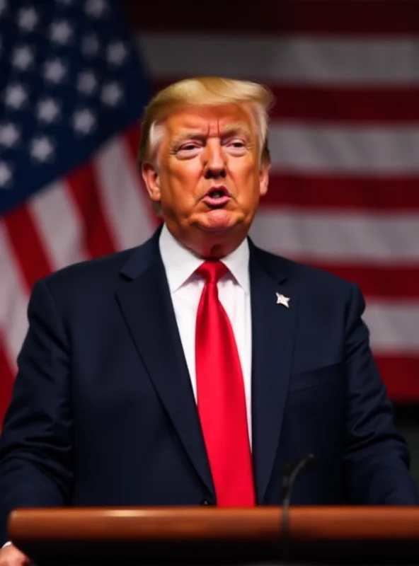 A photo of Donald Trump speaking at a podium with the American flag in the background.