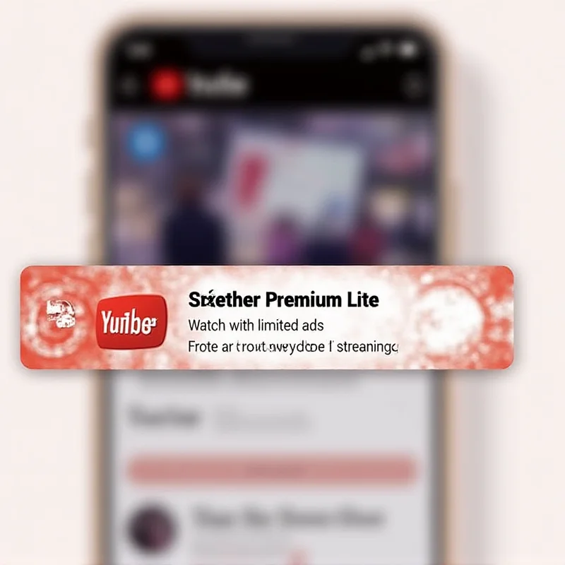 A smartphone displaying the YouTube Premium Lite subscription option with a limited ads disclaimer.