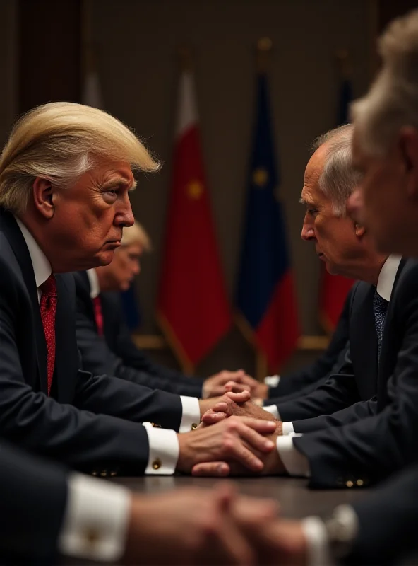 Donald Trump and Vladimir Putin during a meeting, with a tense atmosphere