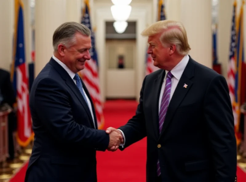 Volodymyr Zelensky shaking hands with an American official in Washington D.C.