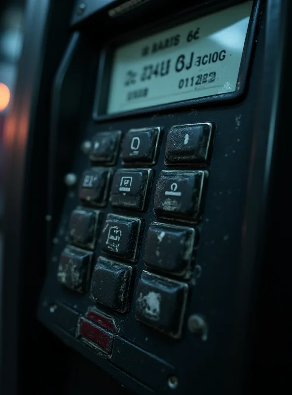 Close-up of a broken parking payment machine keypad