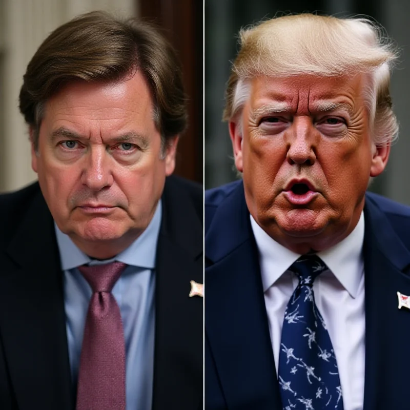 Split image of Vance and Trump looking serious.